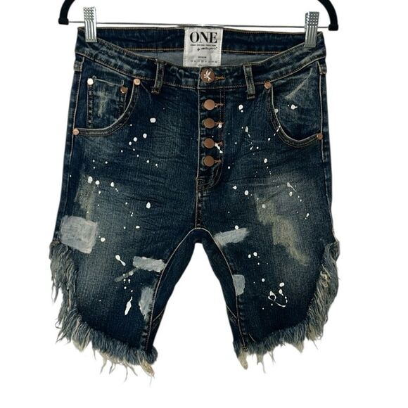 One Teaspoon Revolve Distressed Frayed Hem Blue Jean Shorts(Size 26) - Picture 1 of 8